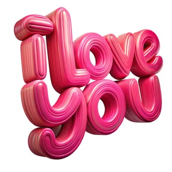 I love you lettering isolated on white background. 3D calligraphy for greeting cards, banners etc. Ai generated image