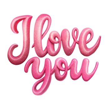 I love you lettering isolated on white background. 3D calligraphy for greeting cards, banners etc. Ai generated image