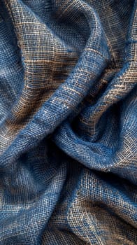 Detailed view of a blue and brown checkered fabric with visible textures and folds, ideal for fashion and textile backgrounds