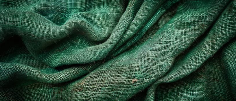 A wide-angle view of textured green fabric waves, showcasing the intricate weave and folds