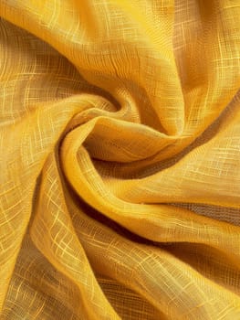Close-up of golden yellow fabric with intricate textures, perfectly representing luxury and elegance in textile design. Burlap fabric texture - background.