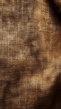 Detailed close-up of the textured surface of burlap fabric, showcasing the natural and rustic weave pattern suitable for background and design elements