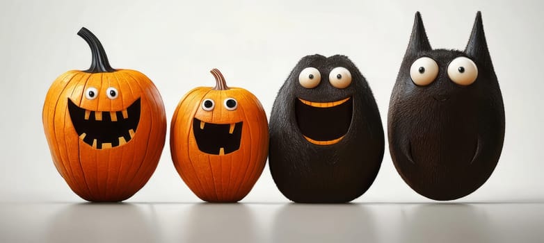 Joyful and playful Halloweenthemed pumpkins and vibrant avocados are beautifully carved with cheerful smiles