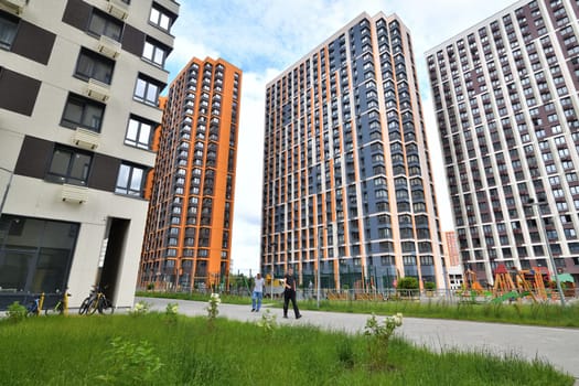 Moscow, Russia - July 21. 2024. Modern urban city style in area of new buildings