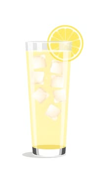 A tall glass filled with chilled lemonade and ice cubes stands ready to quench thirst, adorned with a slice of lemon for a refreshing touch on a sunny summer afternoon.