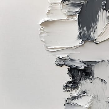 The artwork showcases a blend of black, white, and gray shades, featuring swirling textures that create an illusion of depth and movement, artistically crafted in a modern studio.