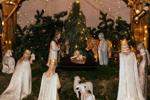 Christmas creche with Joseph Mary and small Jesus