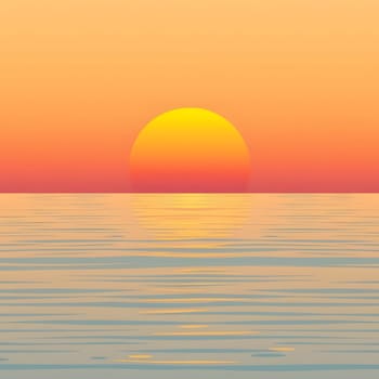 A tranquil sunset casts a golden hue across the horizon, reflecting on the calm ocean surface. The serene colors blend beautifully, creating a peaceful atmosphere during dusk.