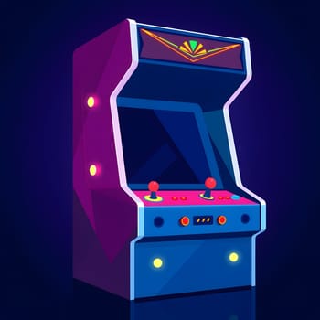 A classic arcade machine stands out with its bright colors and striking design, inviting players to enjoy nostalgic gaming experiences in a darkened environment.