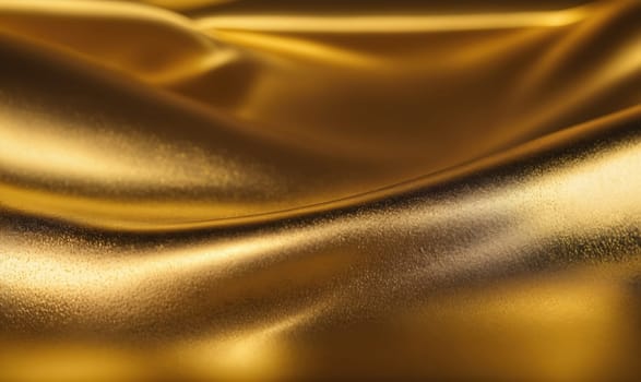The image shows a textured, shimmering gold fabric creating soft, rippling waves. The fabric has a slightly grainy texture and reflects light in a way that gives it a subtle sheen