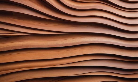 The image shows a close-up of a wall made of brown panels. The panels are wavy and create a sense of depth and movement.