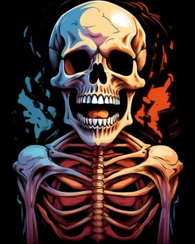 Horror theme skeleton screaming into the void. Creepy open-mouthed skull with abstract background. Nightmarish skull-like creature in vibrant, gory colors.