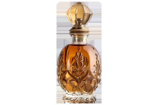 A bottle of perfume with a gold top isolated photo