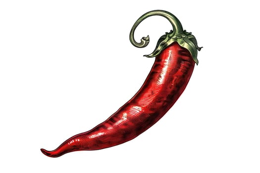 A red chili pepper with a green stem. The pepper is drawn in a stylized way, with a curved stem and a pointed tip. The drawing conveys a sense of boldness and intensity