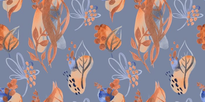 Seamless abstract pattern with gouache painted geometric shapes ovals and dots for textile design and autumn prints