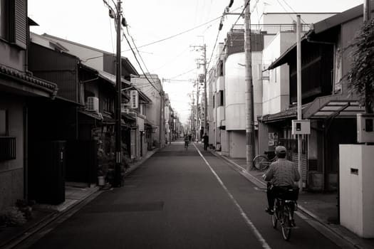 KYOTO, JAPAN - MAY 15, 2019: Traditional streetscape during the day in Kyoto, Japan