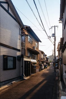 KYOTO, JAPAN - MAY 13, 2019: Beautiful traditional streetscape during the day in Kyoto, Japan