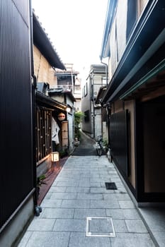 KYOTO, JAPAN - MAY 13, 2019: Beautiful traditional streetscape during the day in Kyoto, Japan