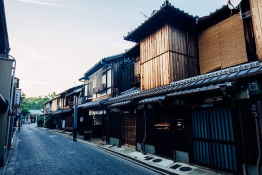 KYOTO, JAPAN - MAY 13, 2019: Beautiful traditional streetscape during the day in Kyoto, Japan