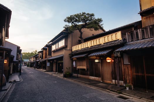 KYOTO, JAPAN - MAY 13, 2019: Beautiful traditional streetscape during the day in Kyoto, Japan