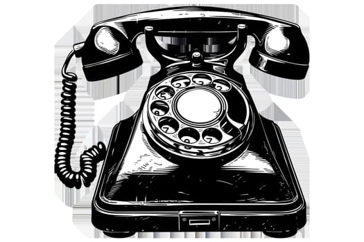 A vintage phone with a cord hanging down. The phone is black and white