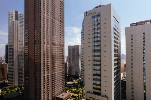 TOKYO, JAPAN - MAY 19 2019: General architecture and skyscrapers during the day in Shinjuku, Tokyo