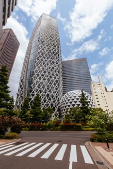 TOKYO, JAPAN - MAY 19 2019: Mode Gakuen Cocoon Tower during the day in Shinjuku, Tokyo
