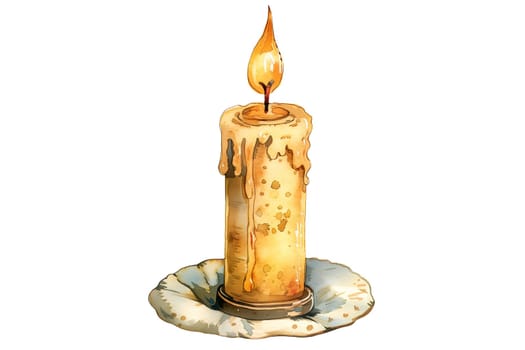 Vintage watercolor illustration of wax candle in had drawn style
