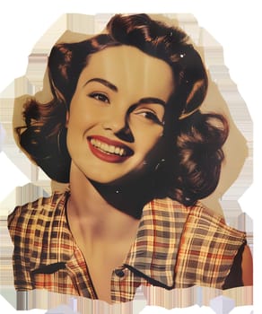 a young retro smiling woman cut out vintage photo