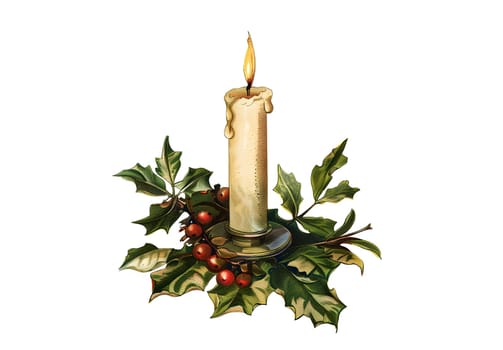 Vintage watercolor illustration of wax candle in had drawn style