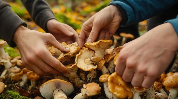 Wild mushroom foraging in the forest background