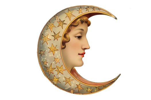 Vintage retro illustration of a fabulous magic moon with a cute face