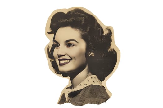 a young retro smiling woman cut out vintage photo