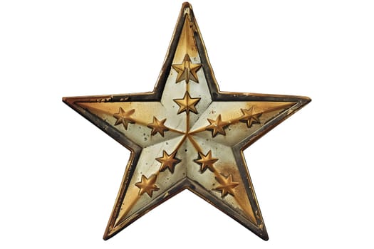Vintage retro illustration of Christmas gold star with nine points on a white background