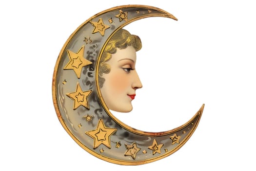 Vintage retro illustration of a fabulous magic moon with a cute face