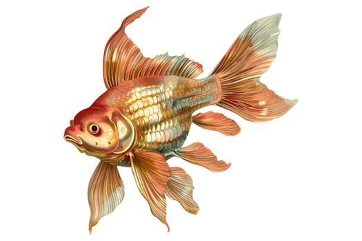 Watercolor cut out illustration of A fish with a long tail and a mouth full of food