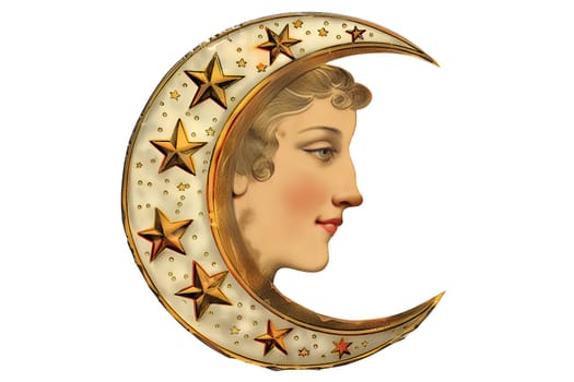 Vintage retro illustration of a fabulous magic moon with a cute face