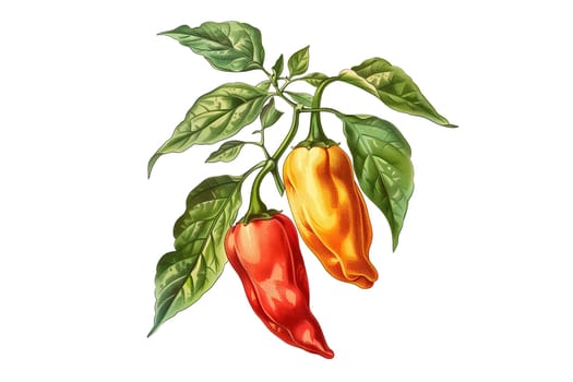 chili peppers with a green stem cut out hand drawn illustration
