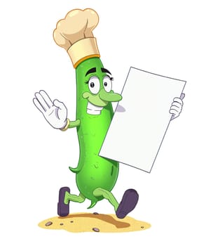 Green zucchini on a white background (transparent) in anime style (cartoon). Cheerful and cheerful.