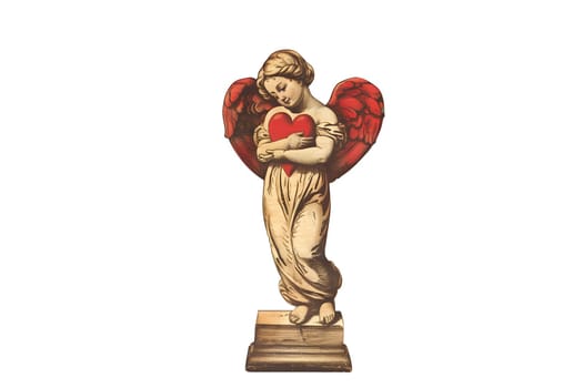 Vintage retro illustration of a statue with holding a heart isolated