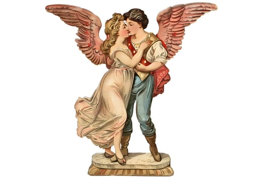 Vintage retro illustration of a statue of two lovers of a guy and a girl