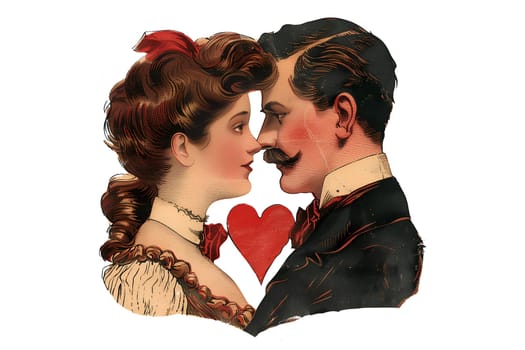 Retro vintage Valentine's Day illustration of a man and a woman kissing