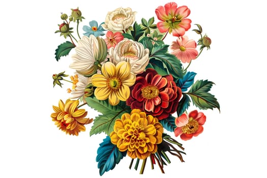 watercolor bouquet of various flowers isolated vintage cut out illustration