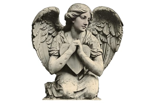 A statue of an angel holding a heart vintage cut out illustration