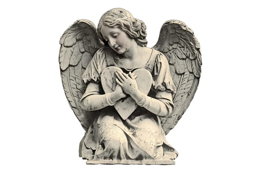 A statue of an angel holding a heart vintage cut out illustration