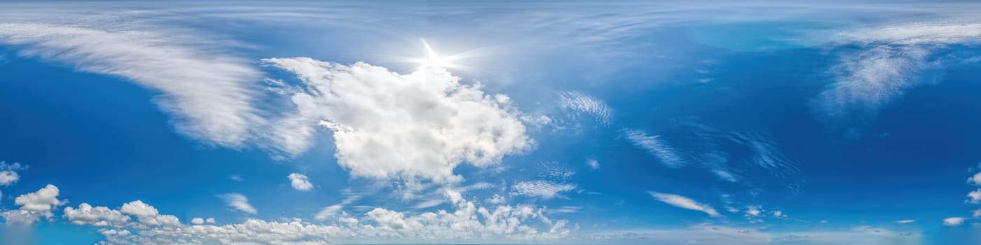 sky panorama with clouds without ground, for easy use in 3D graphics and panorama for composits in aerial and ground spherical panoramas as a sky dome