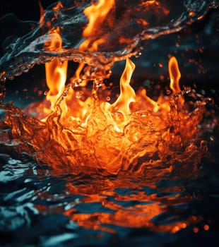 Fiery flames clash with surging water in a dynamic battle of elements. The wild flame battles the cool water in an iconic elemental confrontation.