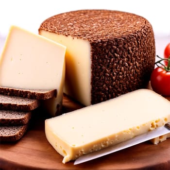 Limburger cheese soft square with pungent aroma paired with dark pumpernickel bread Culinary and Food. Food isolated on transparent background