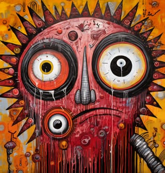 Abstract sorrealistic painting of creatures in psychedelic pop art style. Otherworld of fantasy and grotesque forms. 