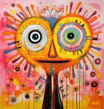 Abstract sorrealistic painting of creatures in psychedelic pop art style. Otherworld of fantasy and grotesque forms. 
